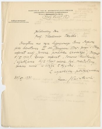 List Stanisława Poniatowskiego do prof. Vladimira Tkalcicia, 30.11.1931