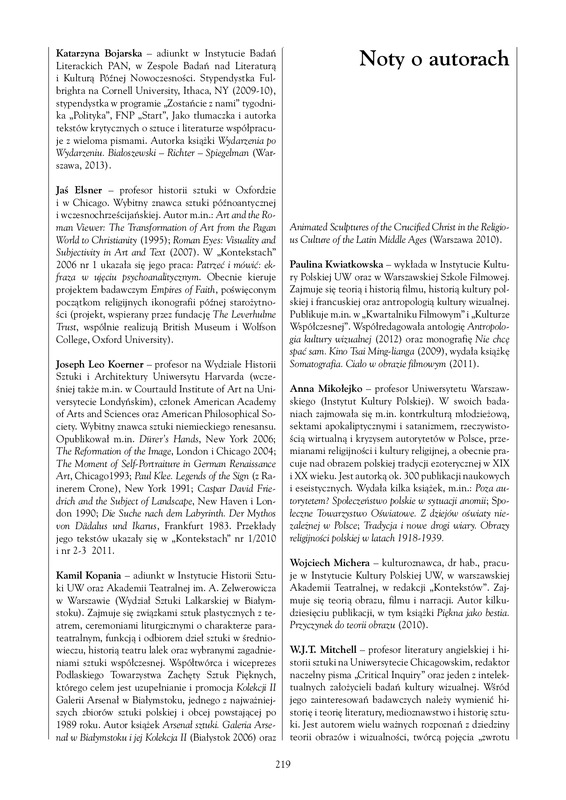 Noty o autorach, Summaries, Contents / Polska Sztuka Ludowa-Konteksty 2013, t. 67, z. 3